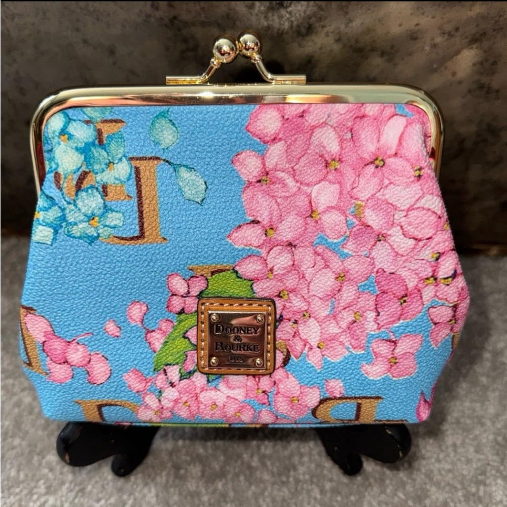 Dooney & Bourke Monogram Large Framed Hydrangea Kisslock Coin Purse